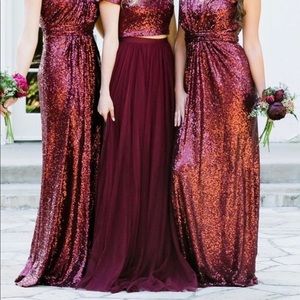 REVELRY Cabernet Skylar Tulle Skirt 6 Petite Maxi (41in)